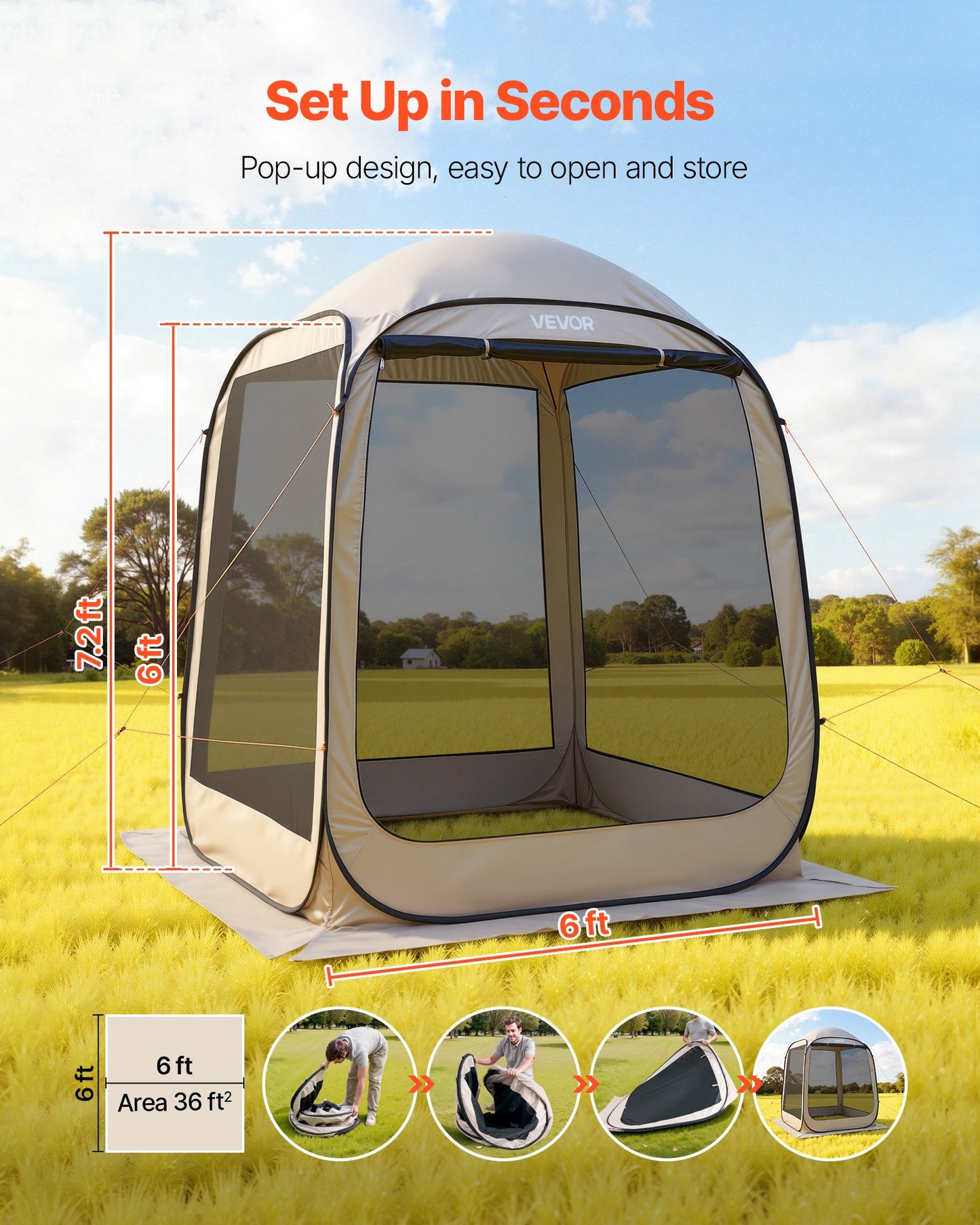 4-6 Person Pop-Up Screen House Tent - Portable Outdoor Canopy