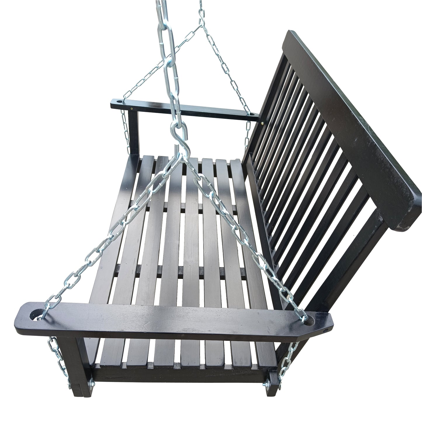 Wooden Porch Swing Bench with Armrests - Hanging Chains Included
