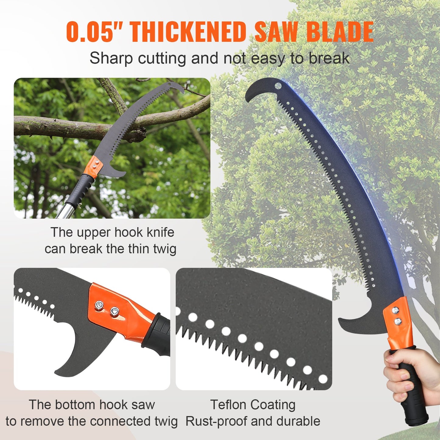 Manual Pole Saw - 7-27ft Extendable Tree Pruner, Sharp Steel Blade