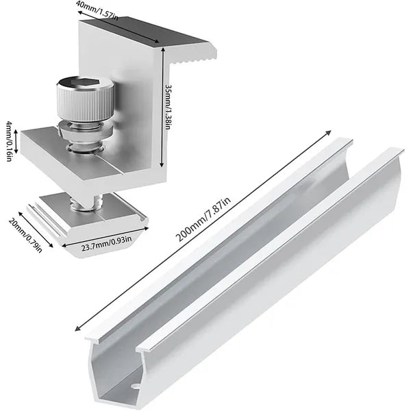 U-Shaped Solar Panel Mounting Rail - Black, Middle Pressure Set