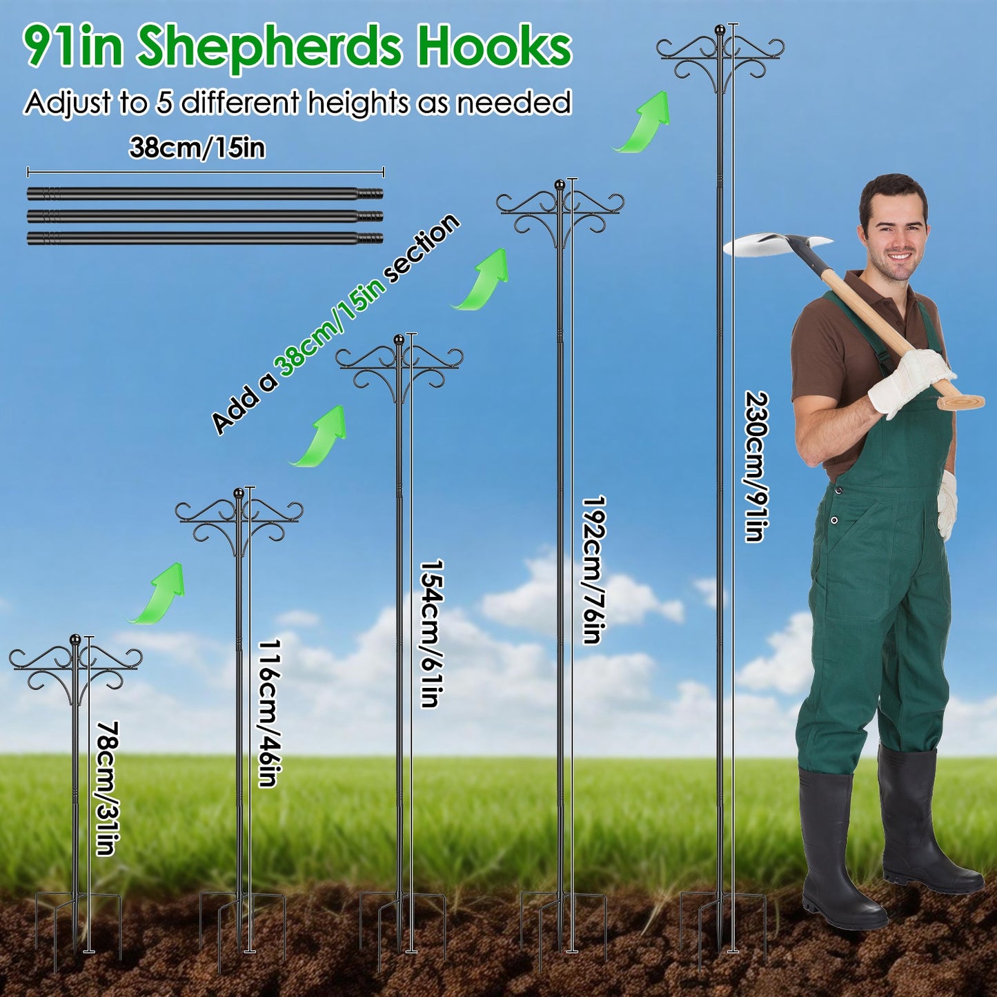 Shepherd's Hook Plant Hanger 2-Pack - Heavy Duty Garden Pole