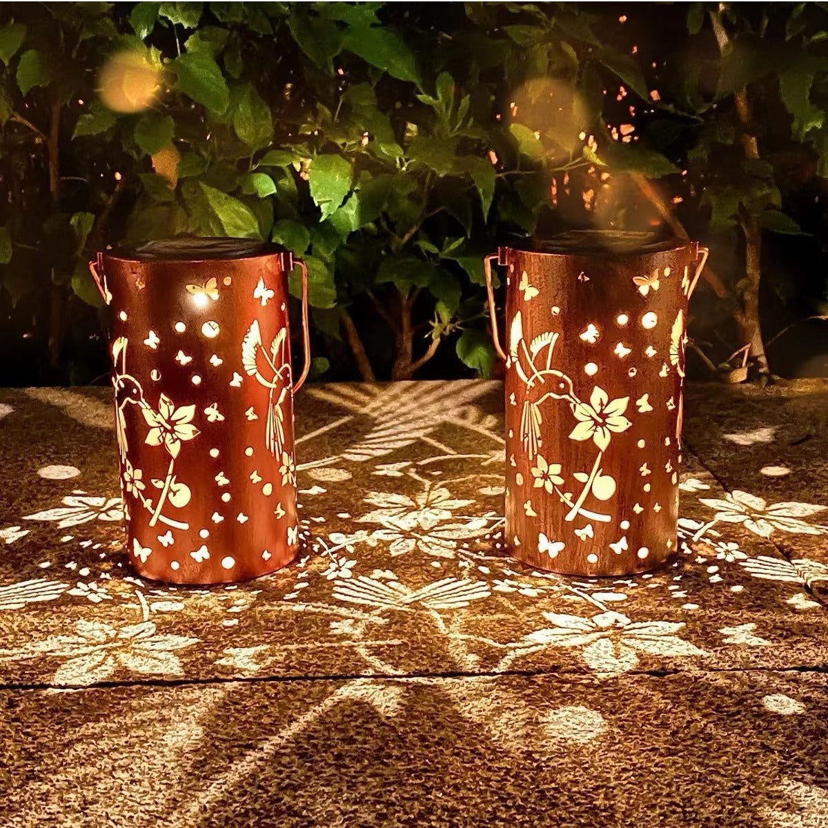 Solar Iron Hollow Lantern - Hanging Outdoor Courtyard Lamp