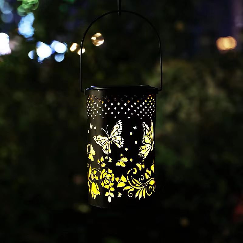 Solar Butterfly Projection Lamp - Iron Hollow Courtyard Decor