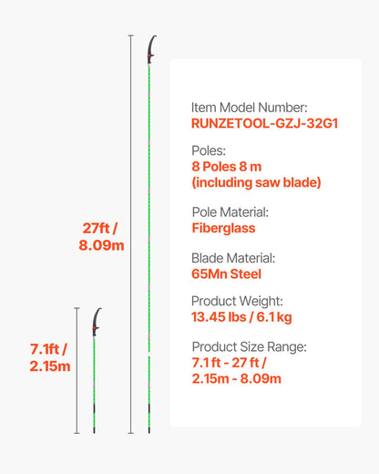 Telescoping Manual Pole Saw - 26ft Extendable Tree Pruner