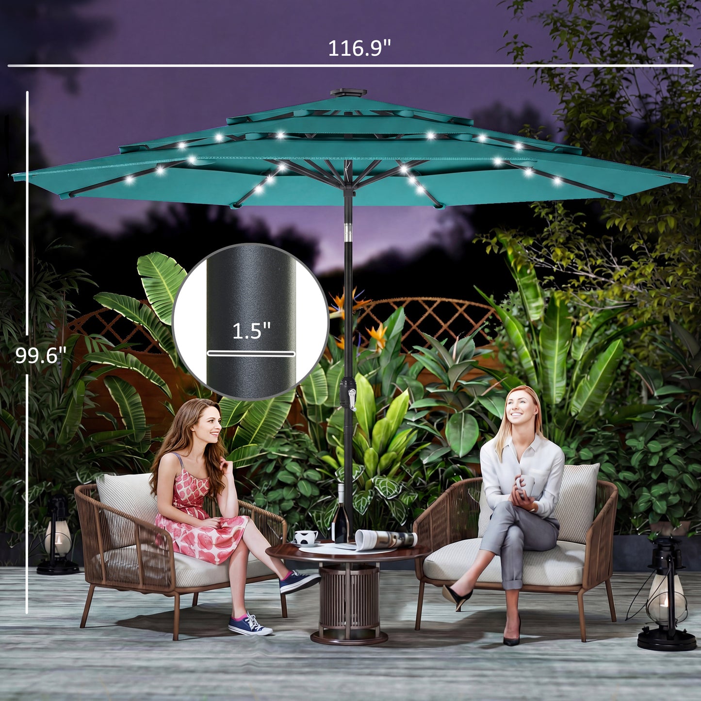 3-Tier Patio Umbrella 9.7ft - Outdoor with Solar LED Lights