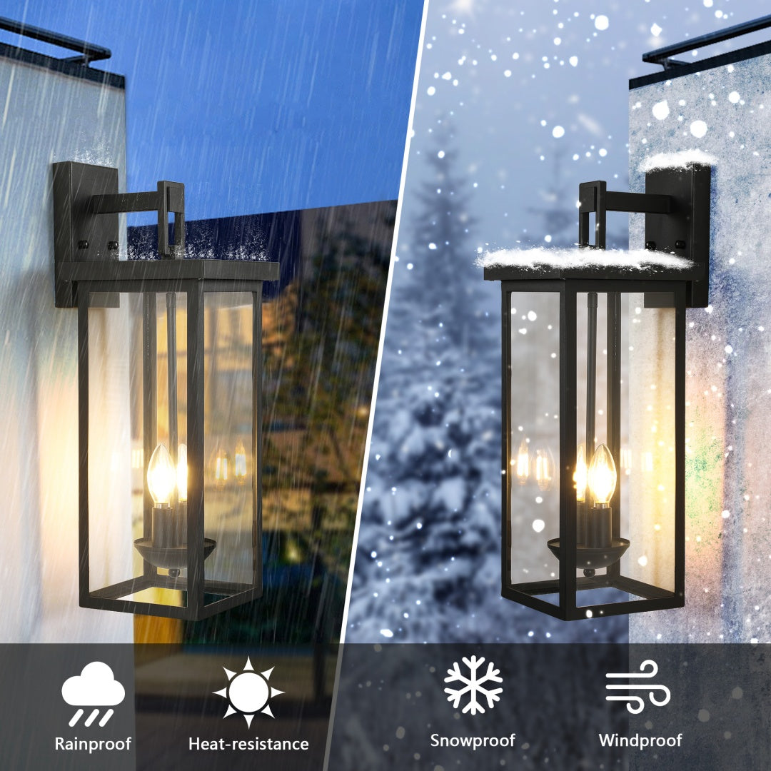 Outdoor Wall Lantern with Dusk-to-Dawn Sensor - Matte Black, 22in