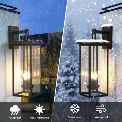 Outdoor Wall Lantern with Dusk-to-Dawn Sensor - Matte Black, 22in