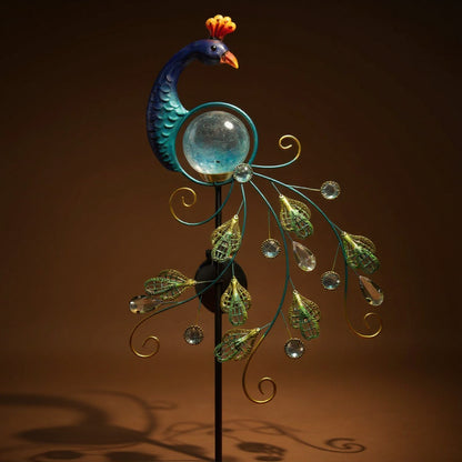 Metal Peacock Solar Garden Lamp - Decorative Outdoor Sun Light