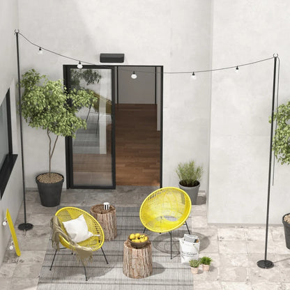10ft Steel String Light Poles - Patio Hanging Lighting Stand Set