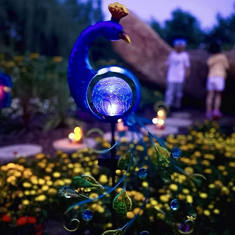 Metal Peacock Solar Garden Lamp - Decorative Outdoor Sun Light