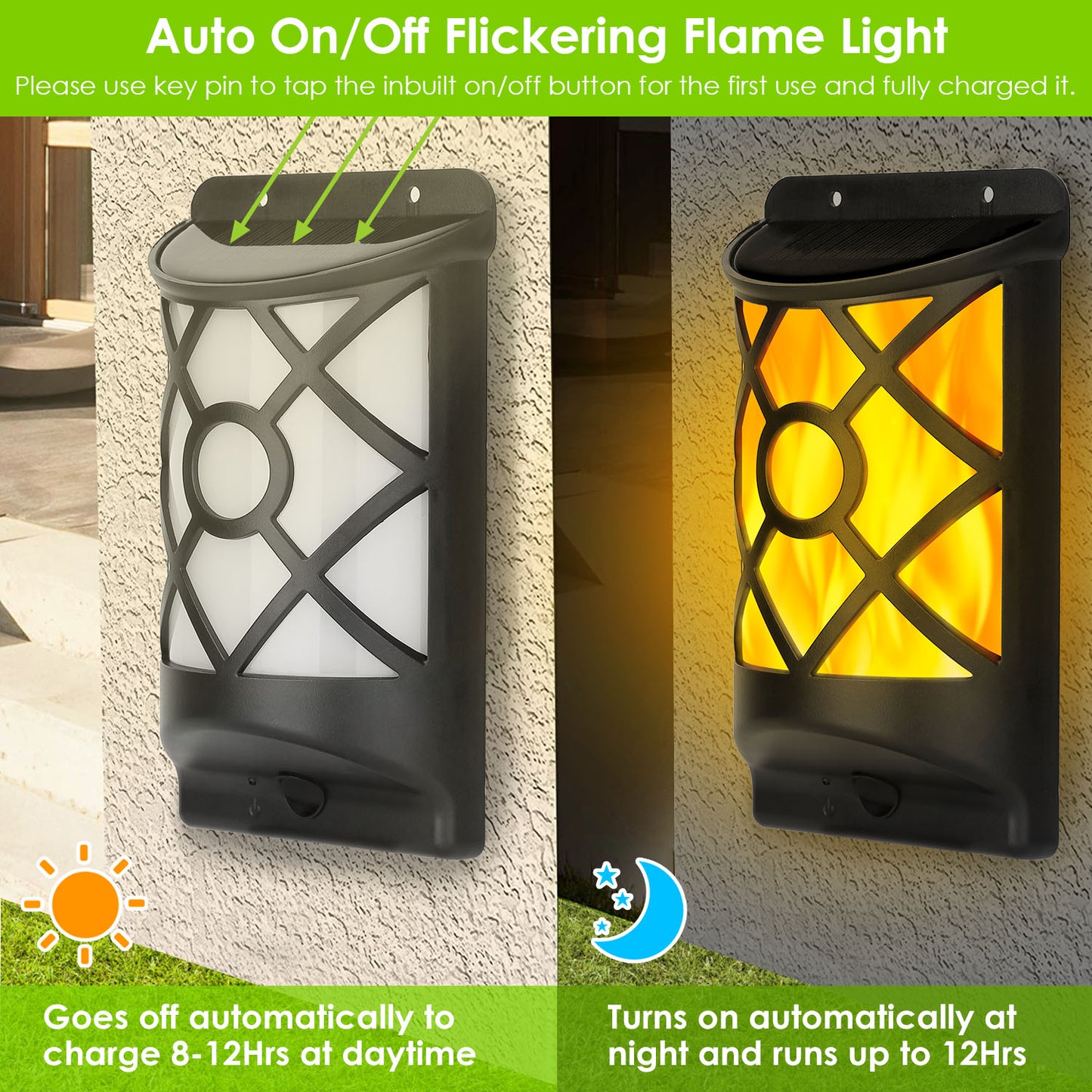 Flame Solar Wall Lamp - 96 LED Flickering Outdoor Waterproof Light