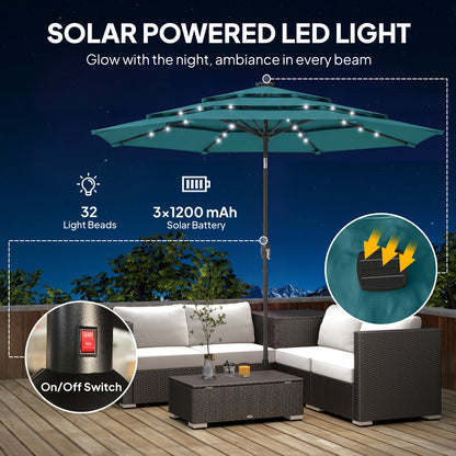 3-Tier Patio Umbrella 9.7ft - Outdoor with Solar LED Lights