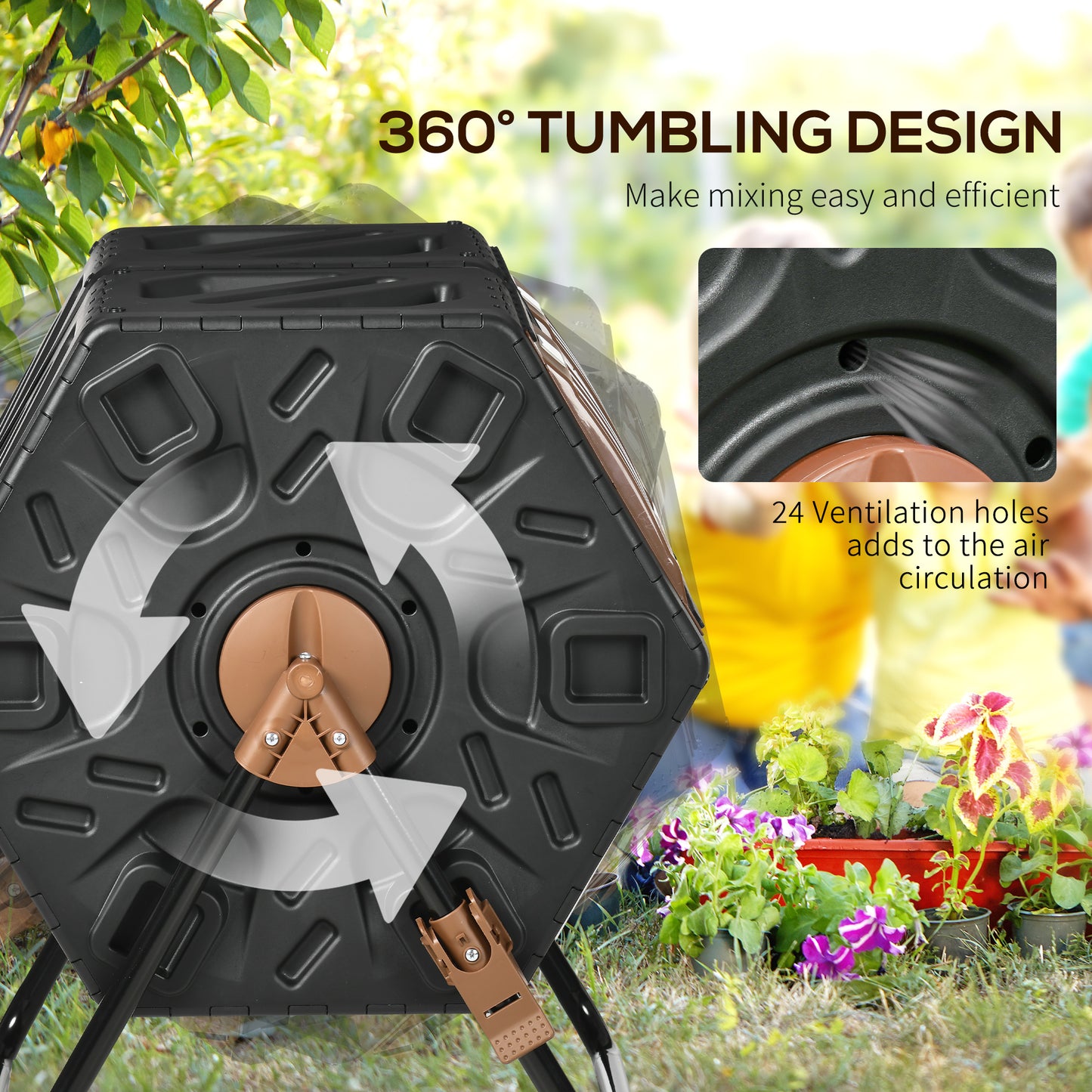 Dual-Chamber Compost Tumbler - 24gal Outdoor Rotating Composter