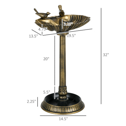 Antique Bird Bath 32in - Decorative Pedestal with Bird Feeder Bowl