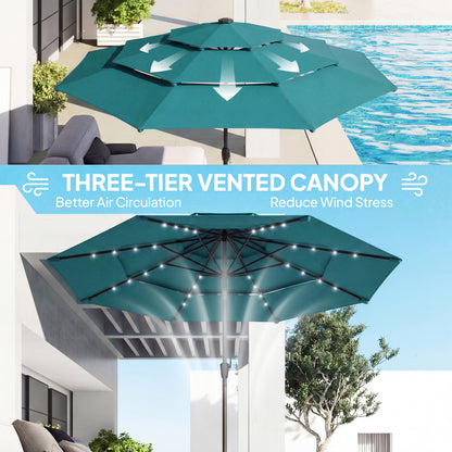 3-Tier Patio Umbrella 9.7ft - Outdoor with Solar LED Lights