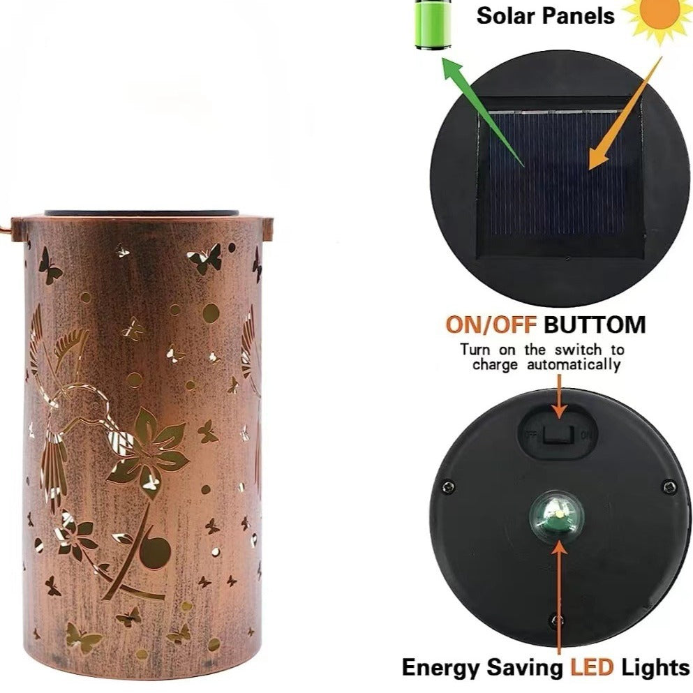 Solar Iron Hollow Lantern - Hanging Outdoor Courtyard Lamp