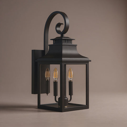 Vintage Outdoor Wall Lantern 23in - Black Metal with Clear Glass