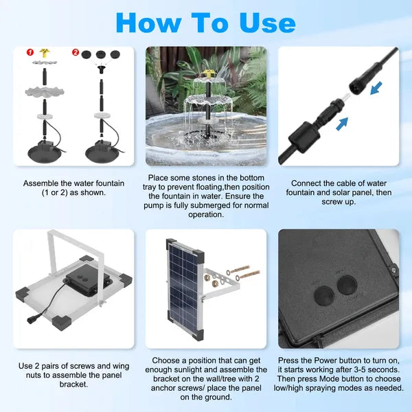 3-Tier Solar Bird Bath Fountain - Waterfall with Color-Change Light