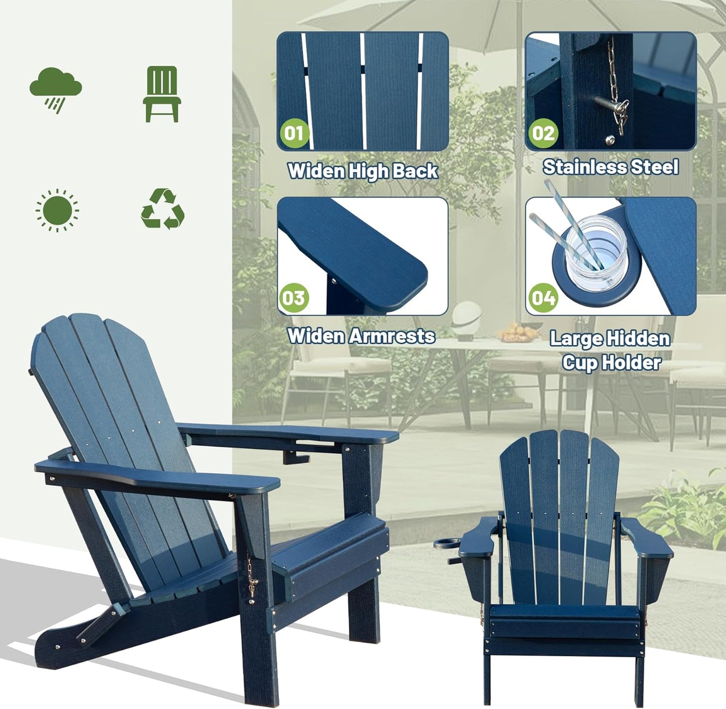 HDPE Adirondack Chair - Weather-Resistant Outdoor Patio Seat