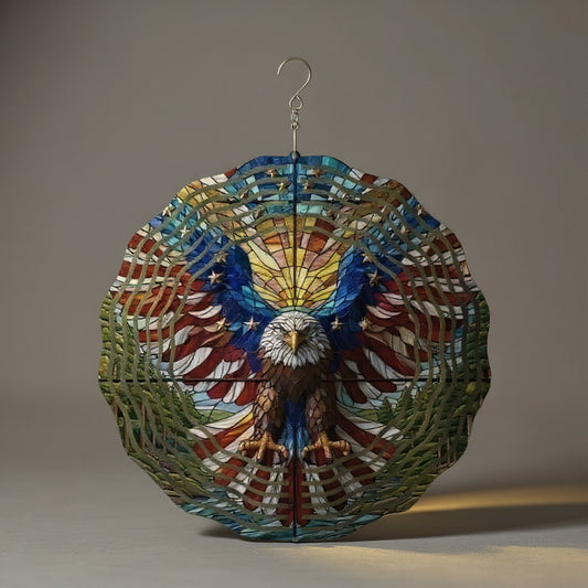 American Flag Wind Spinner - 3D Patriotic Eagle Garden Decor