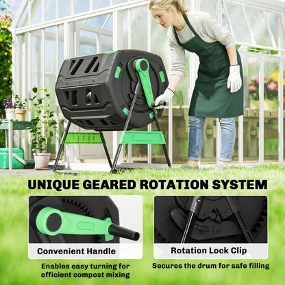 53 Gallon Dual-Chamber Compost Tumbler - Outdoor Rotating Composter