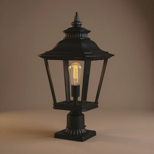 Outdoor Post Lantern 21in - Vintage Black Metal Pillar Light