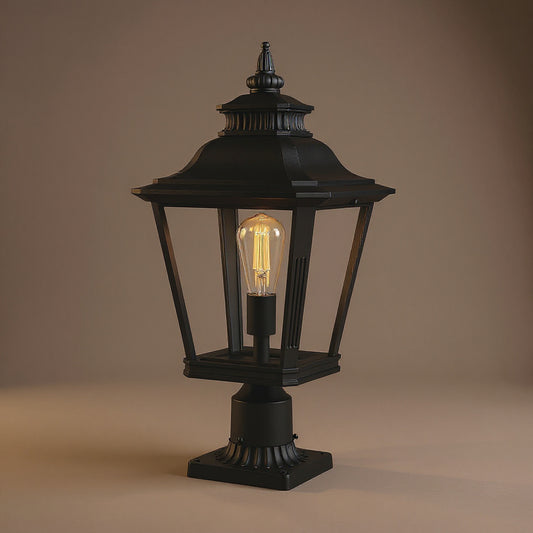 Outdoor Post Lantern 21in - Vintage Black Metal Pillar Light