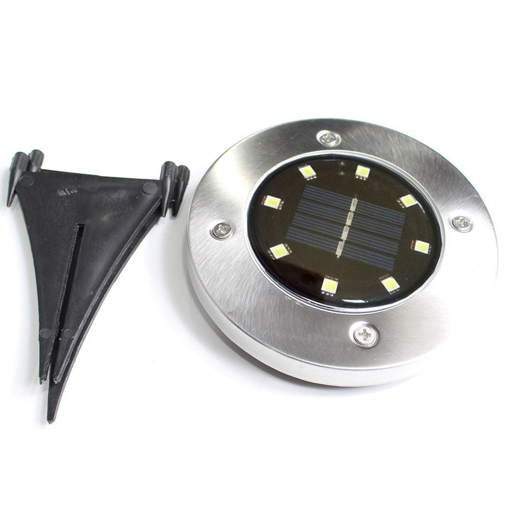 Solar In-Ground Deck Light - 8 LED Stainless Steel Lawn Lamp