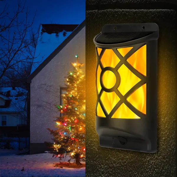 Flickering Flame Solar Wall Light - 96 LEDs, Waterproof Outdoor