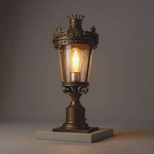 Vintage Crown Outdoor Post Lantern 22in - Waterproof Decorative Light