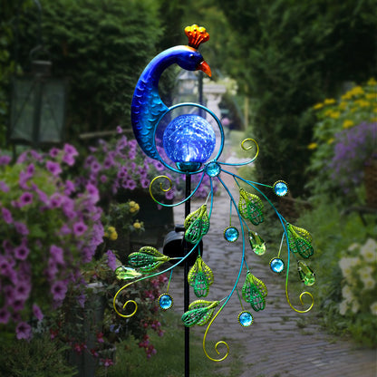 Metal Peacock Solar Garden Lamp - Decorative Outdoor Sun Light