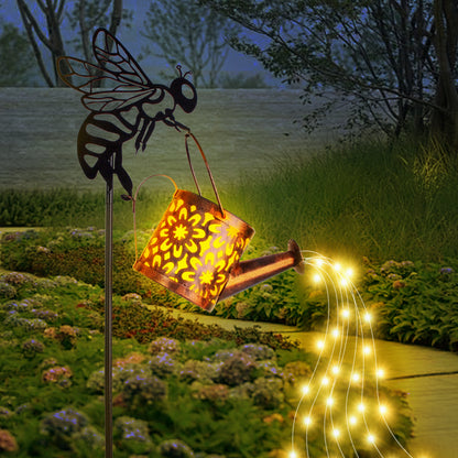 Solar Flower Watering Can Lights - Metal Garden Ornamental