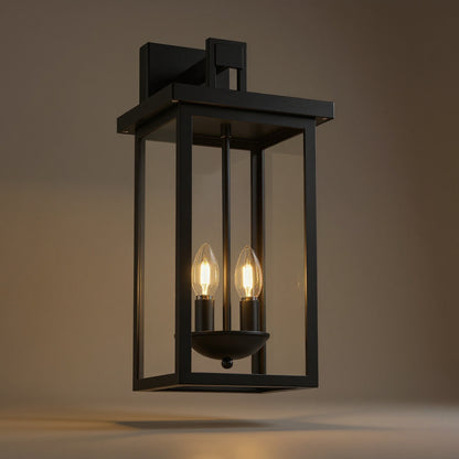 Outdoor Wall Lantern with Dusk-to-Dawn Sensor - Matte Black, 22in
