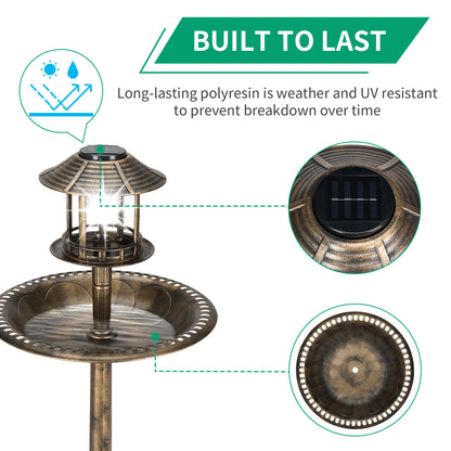 Solar Bird Bath with Light - Bronze Plastic Round Garden Decor