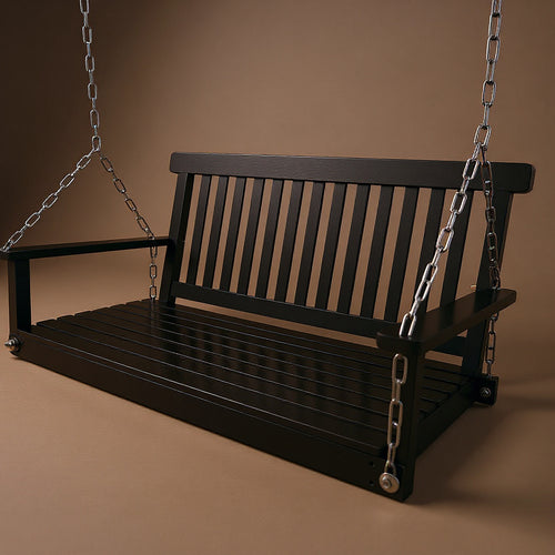 Wooden Porch Swing Bench with Armrests - Hanging Chains Included