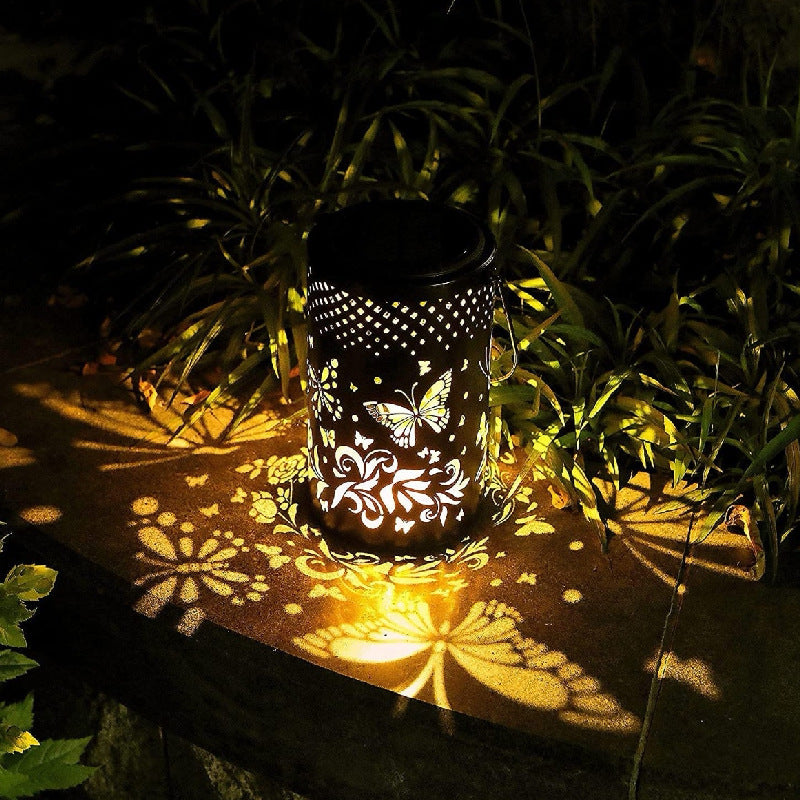 Solar Butterfly Projection Lamp - Iron Hollow Courtyard Decor