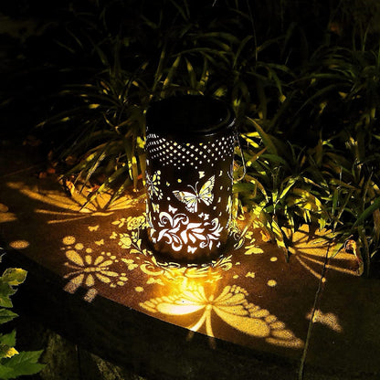Solar Butterfly Projection Lamp - Iron Hollow Courtyard Decor