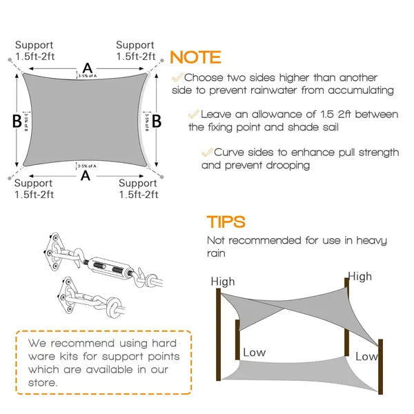 Sunshade Sail 10x13ft - HDPE Shade Canopy, Light Grey