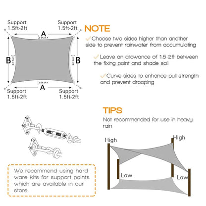 Sunshade Sail 10x13ft - HDPE Shade Canopy, Light Grey