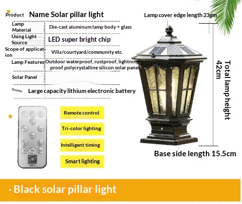 Solar European Pillar Light - Outdoor Gate & Fence Column Lamp