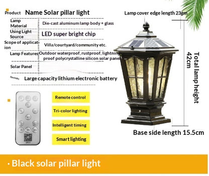 Solar European Pillar Light - Outdoor Gate & Fence Column Lamp