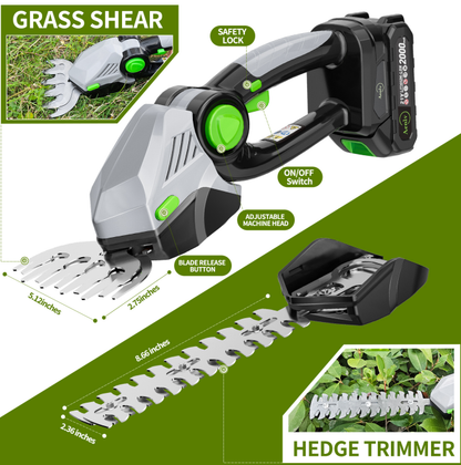 2-in-1 Cordless Hedge Trimmer & Grass Shears - 21V Electric
