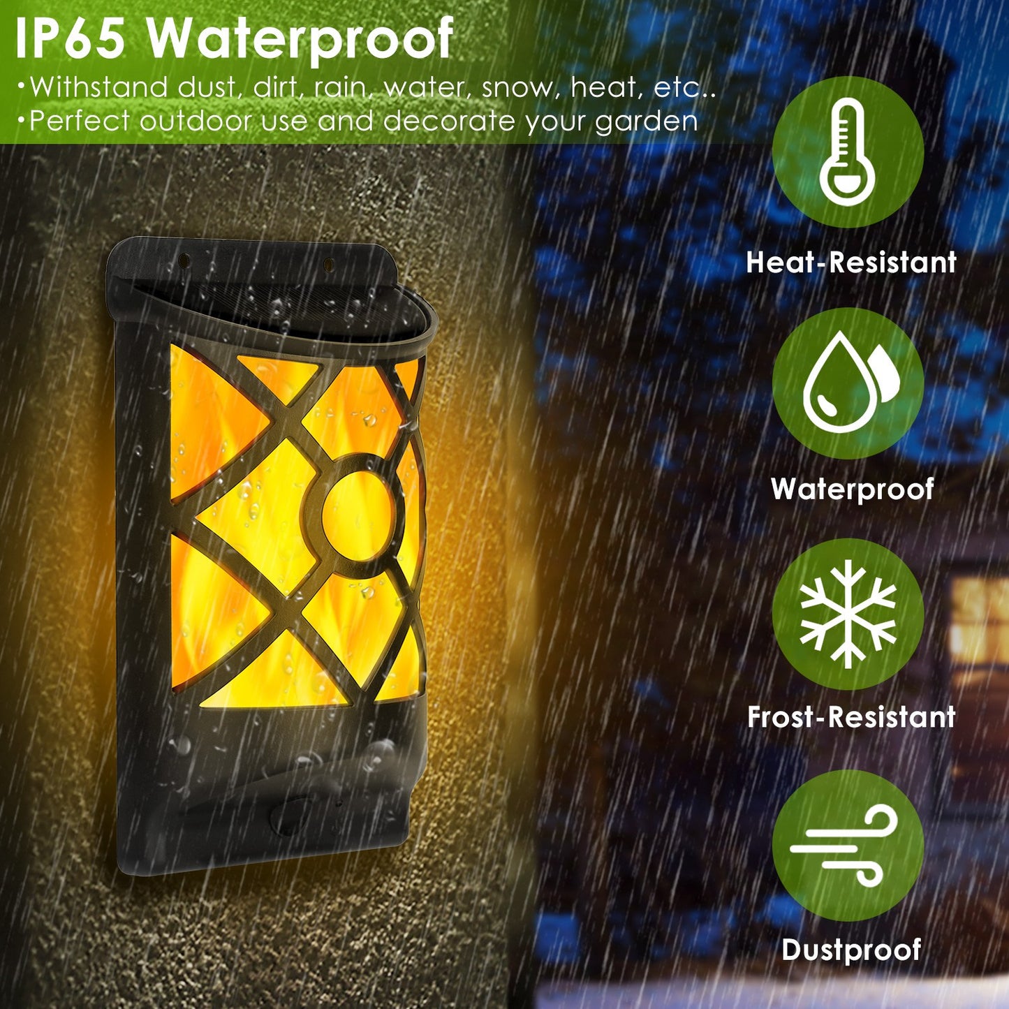 Flame Solar Wall Lamp - 96 LED Flickering Outdoor Waterproof Light
