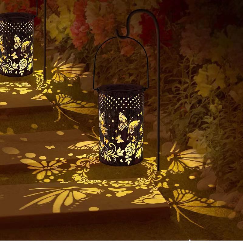 Solar Butterfly Projection Lamp - Iron Hollow Courtyard Decor