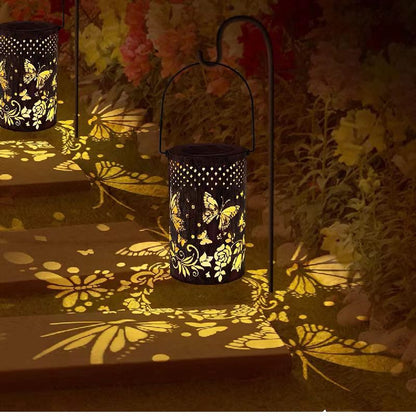 Solar Butterfly Projection Lamp - Iron Hollow Courtyard Decor