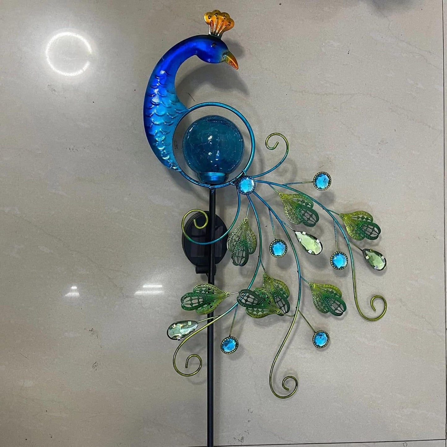 Metal Peacock Solar Garden Lamp - Decorative Outdoor Sun Light