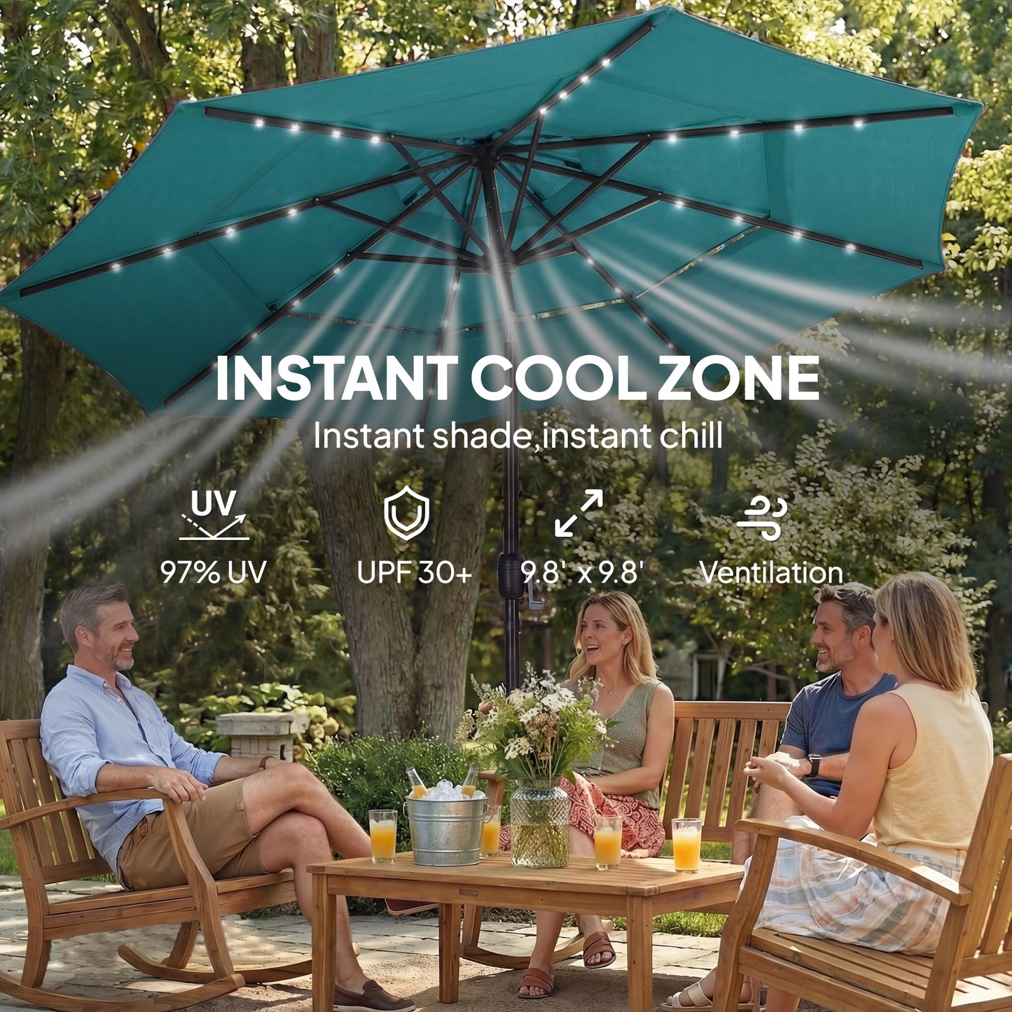 3-Tier Patio Umbrella 9.7ft - Outdoor with Solar LED Lights