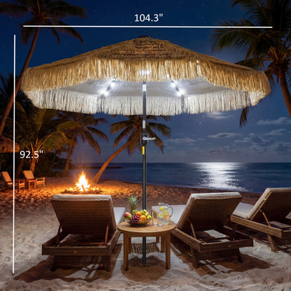 Tiki Patio Umbrella 9ft - Thatched with Solar LED Lights