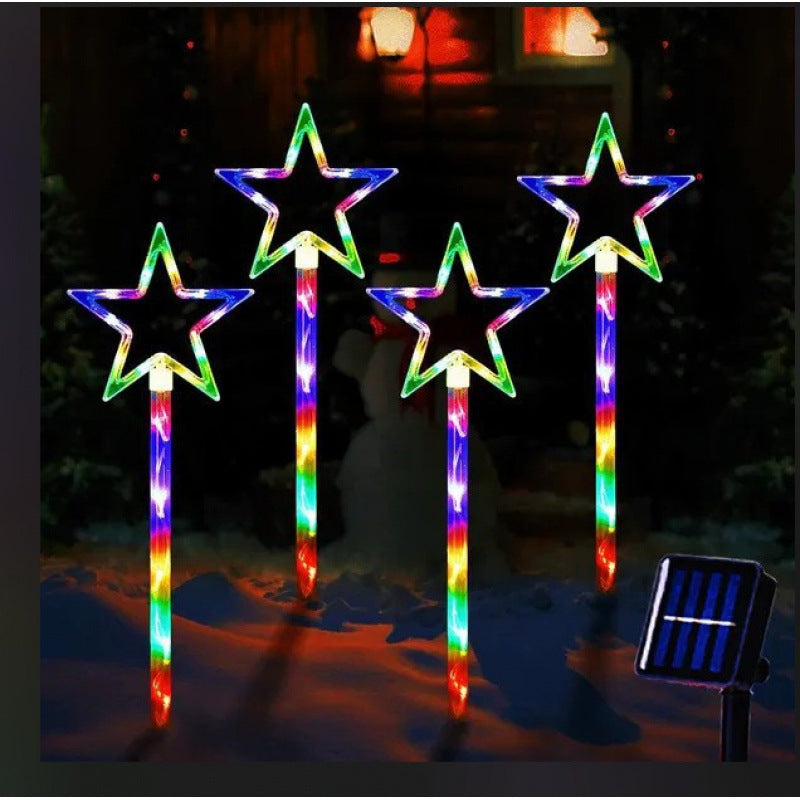 Solar Walking Stick Ground Lights - LED Snowflake Yard Stakes