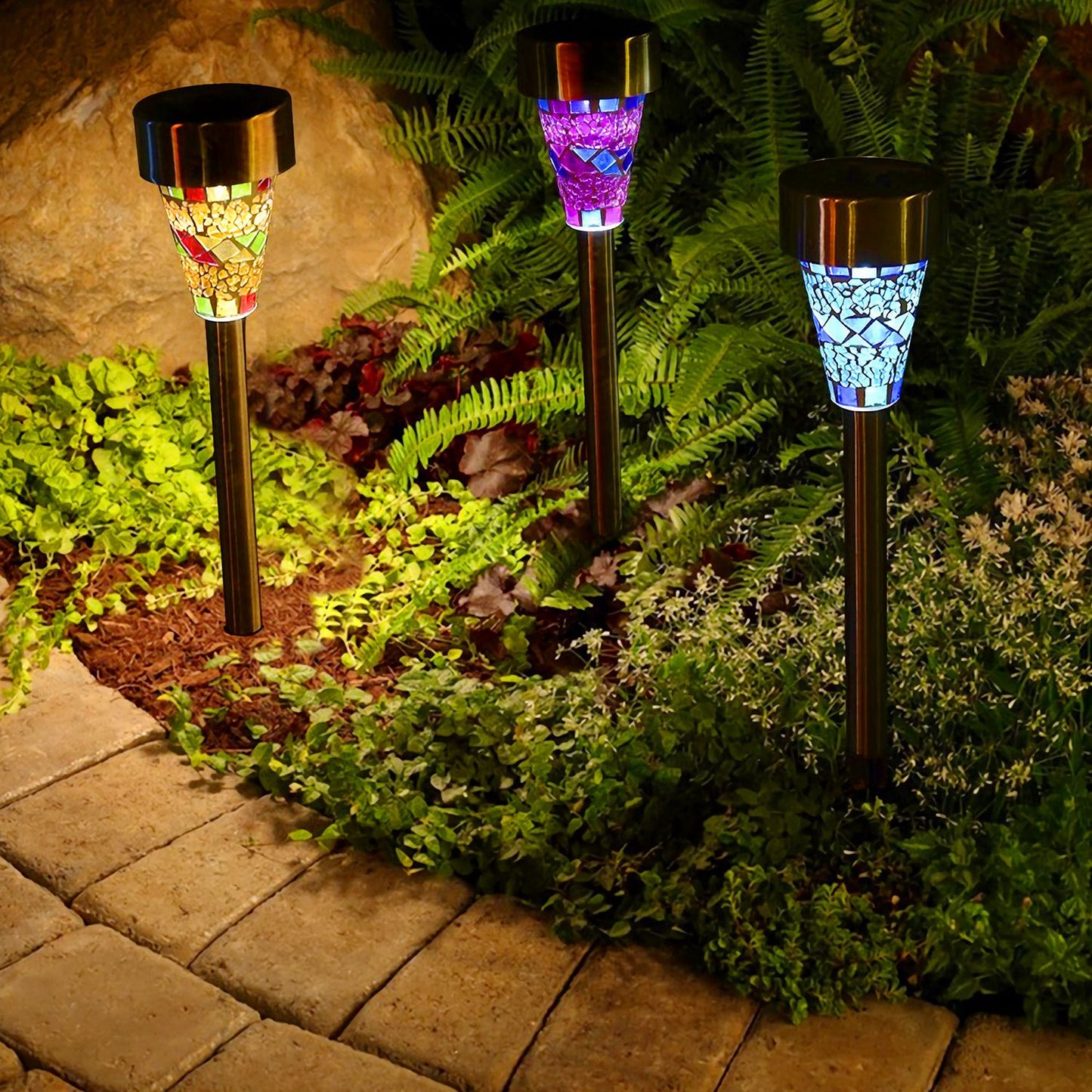 Mosaic Solar Pathway Lights 6-Pack - IP44 Waterproof Walkway
